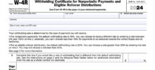 IRS Form W-4R for 2024, used to specify withholding rates for nonperiodic payments and eligible rollover distributions from retirement accounts.